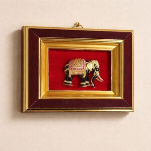 Vintage Jeweled Elephant Brooch Shadow Box Red Velvet Frame Decor